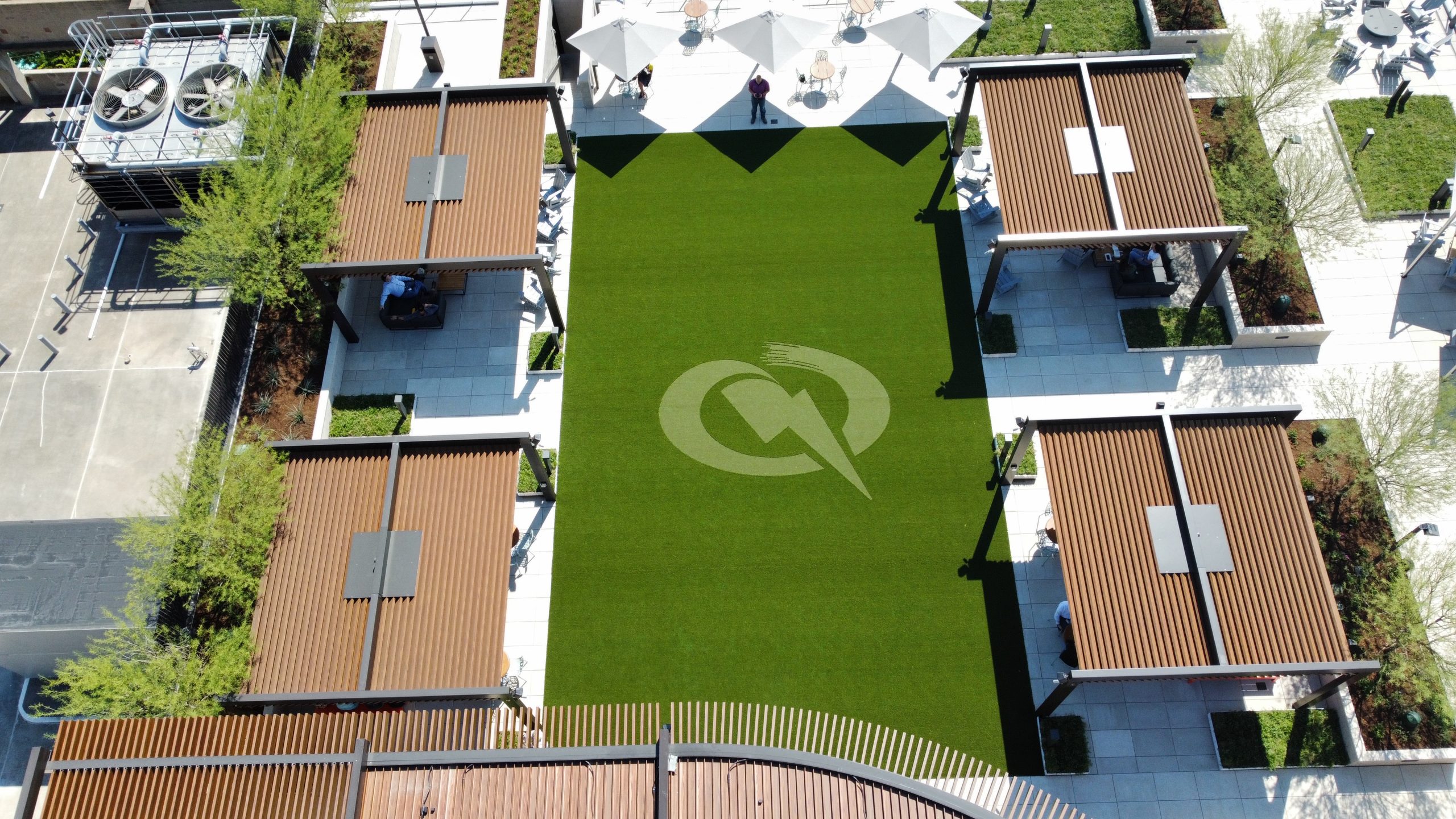 Drone shot of commercial artificial grass installation from SYNLawn