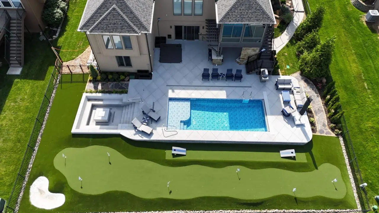 residential pool artificial grass lawn