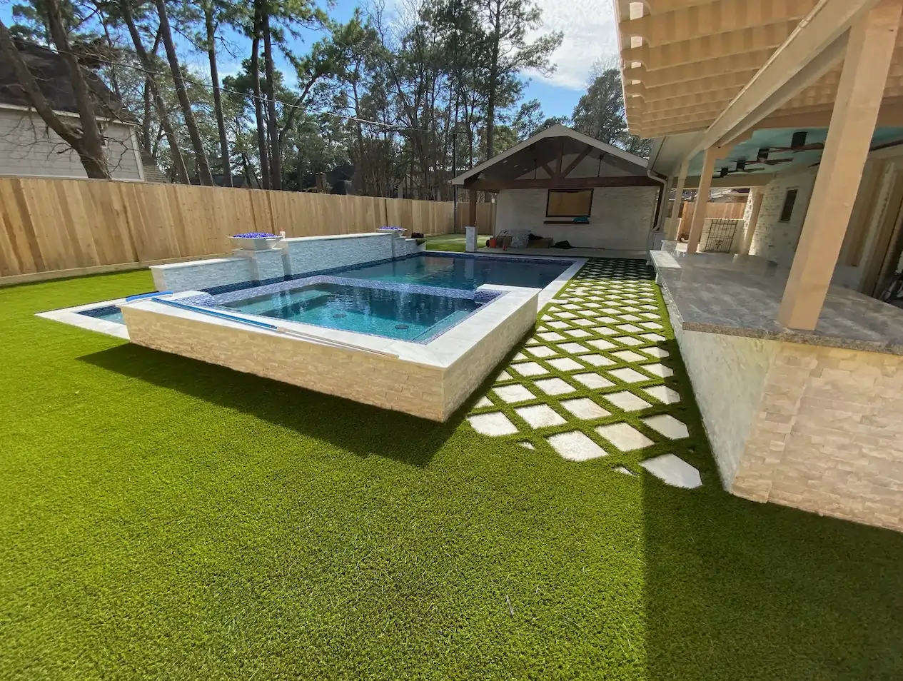 residential pool artificial grass lawn